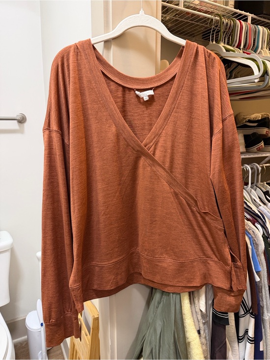 Z Supply Tops - Z Supply Rust Wrap-Front V-Neck Sweatshirt